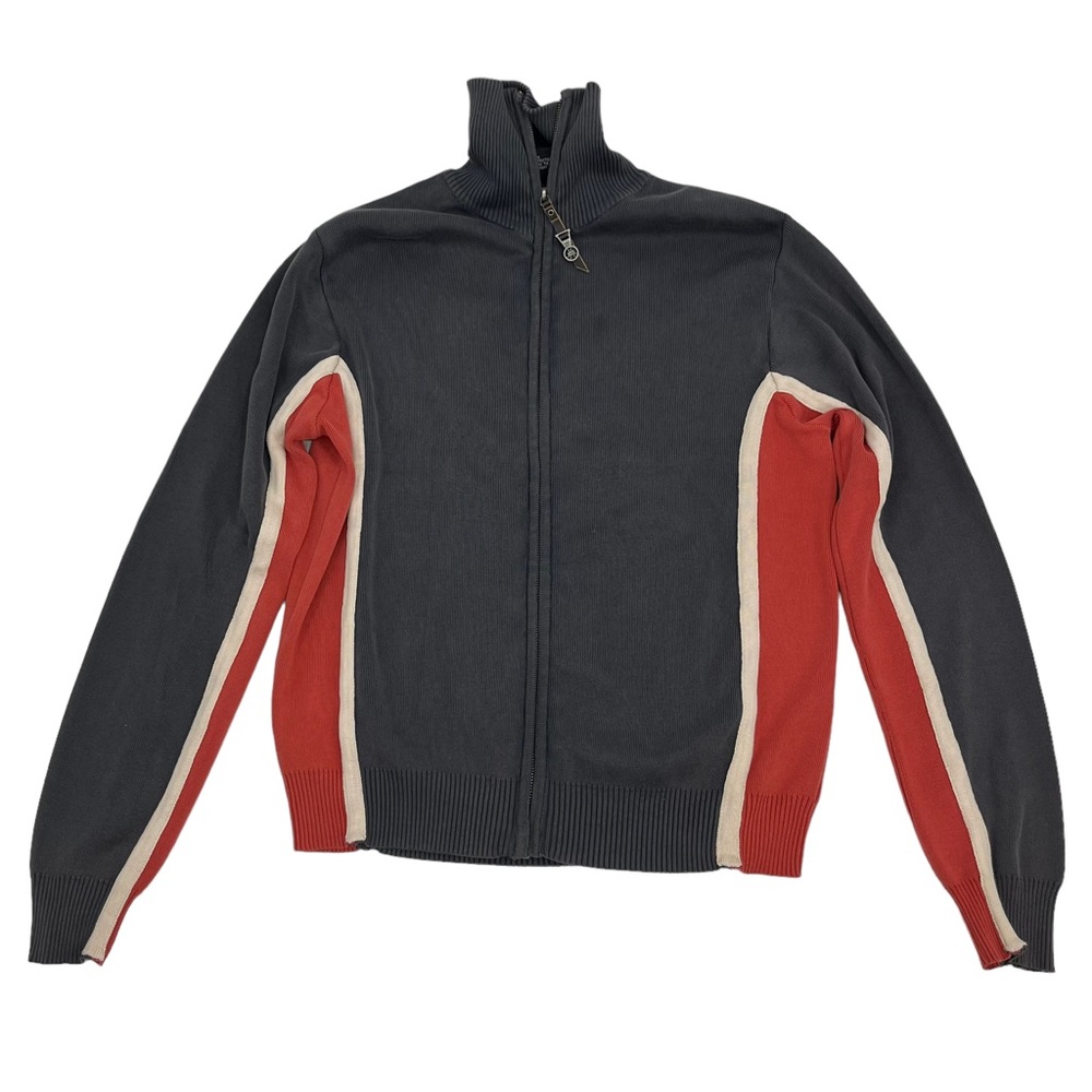 Diesel Jumper Mens XXL Grey Orange Sweater Full Zip Mock Neck Space Travelers